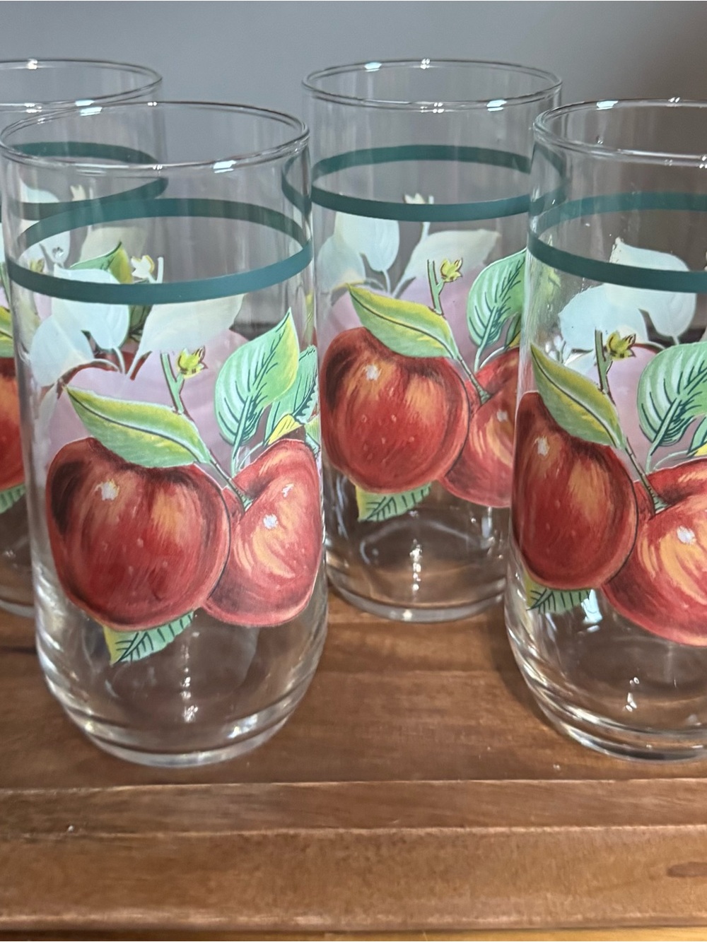 Vintage Red Apple Glasses with Teal Rim - Set of Tumblers
